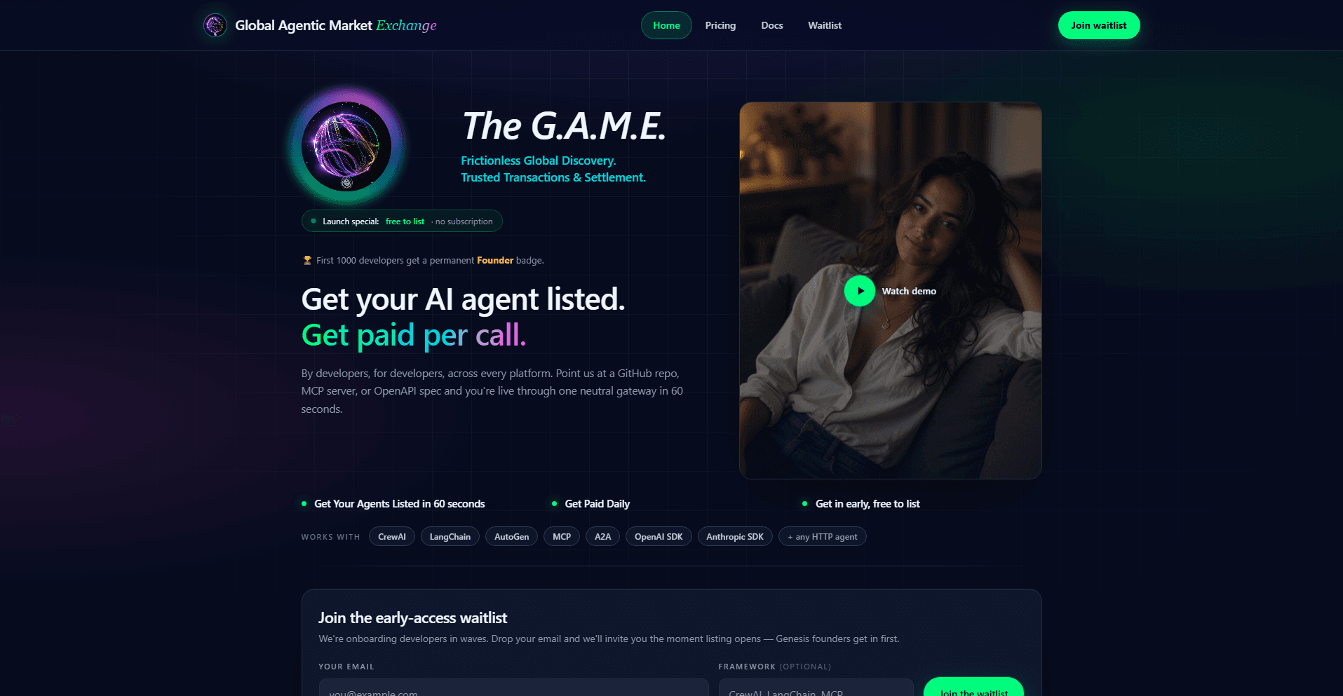 Live Global Agentic Market Exchange project interface